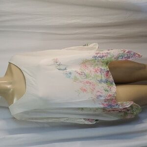 Elena Baldi Ivory Floral Tops 100% Silk Dolman Sleeve blouse size L